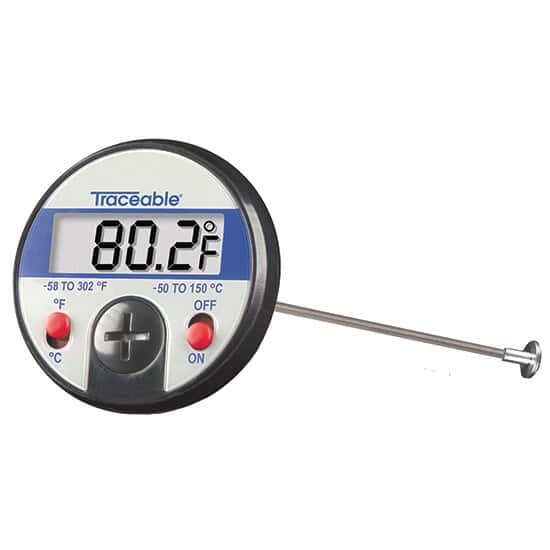 Jumbo-Display Dial Thermometer, ±1°C Accuracy; 1 Flat-Surface Probe