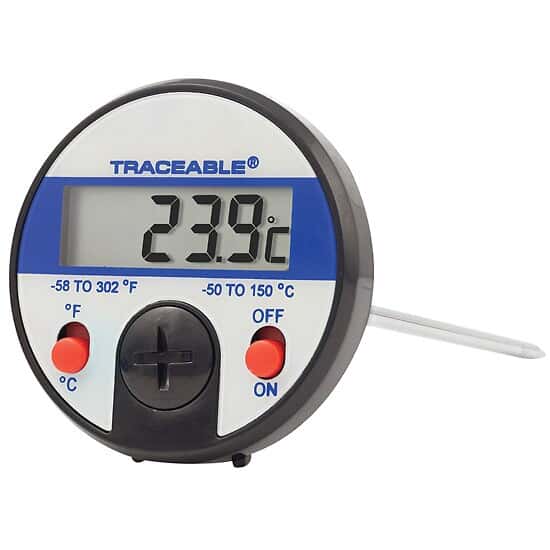 Jumbo-Display Dial Thermometer, ±0.3°C Accuracy at Tested Points; 1 Piercing-Tip Probe