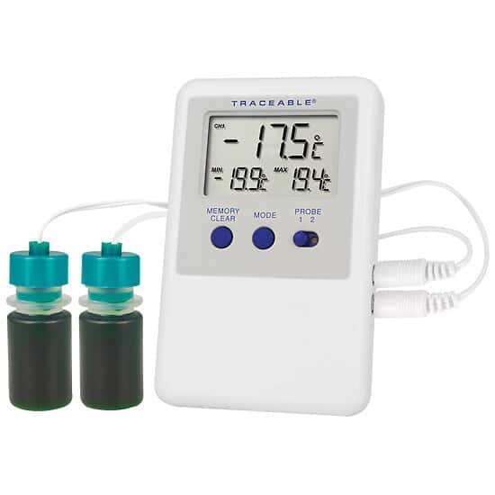 Calibrated Refrigerator/Freezer Thermometer; 2 Plastic Bottle Probes