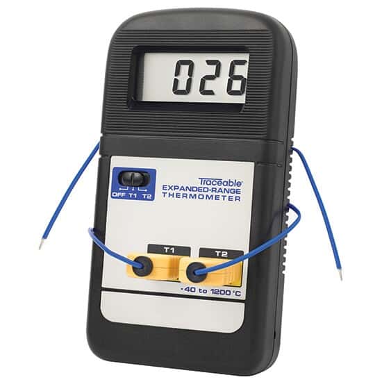 Dual-Input Expanded Range Type K Thermocouple Thermometer; Celsius
